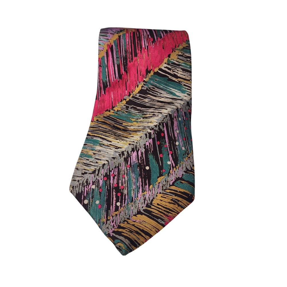 Vint Eagle Shirtmakers Silk Tie Abstract Brushstroke Pink Teal Geometric Canada